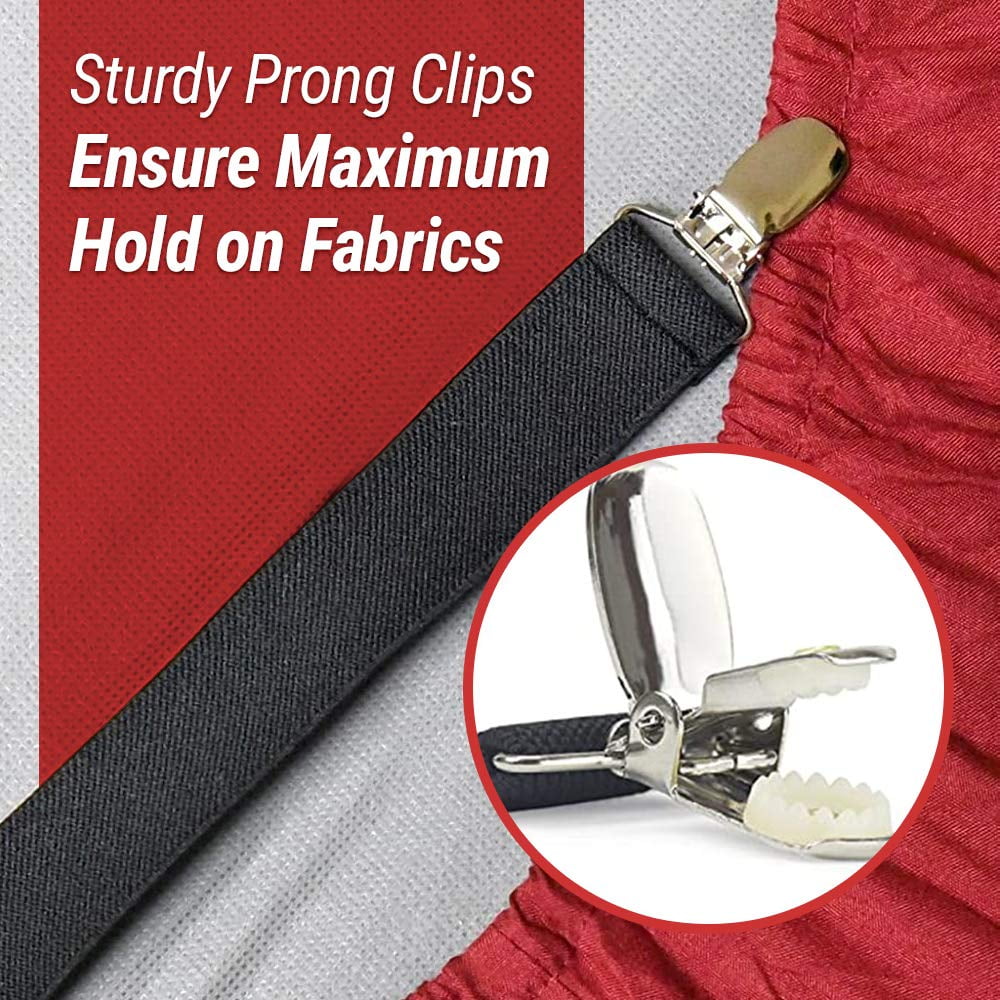 Hold’em Bed Sheet Fastener Suspenders - Adjustable, Crisscross Sheet Strap Holder Clips, White