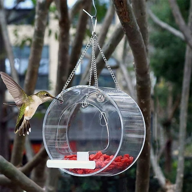 Bird Feeders, Spacious Dining Space Round Shape Multifunctional Durable Easy Installation Clear Bird Feeders For Garden