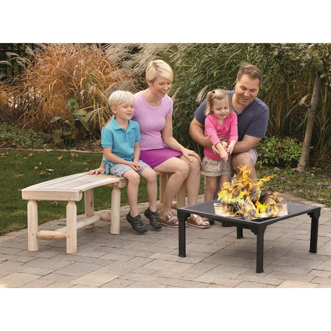 CASTLECREEK Curved Fire Pit Bench, Wood Log Bench Seat, Outdoor