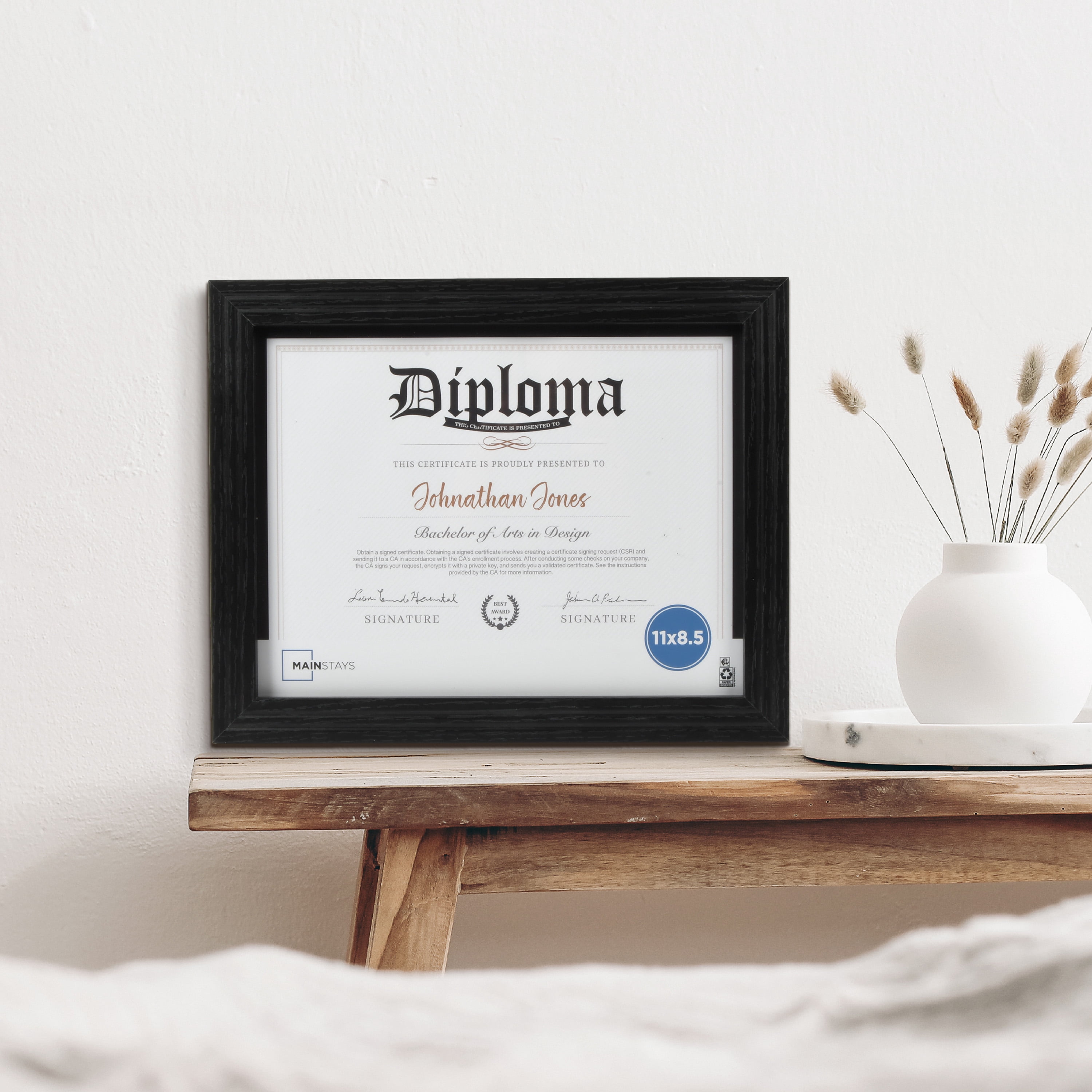 Mainstays 8.5 x 11 in Document Certificate Picture Frame, Tabletop or Wall Display, Black