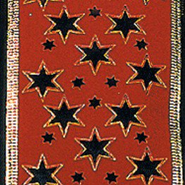 Red and Black Embossed Star Wired Trimmed Craft Ribbon 2.5" x 20 Yards