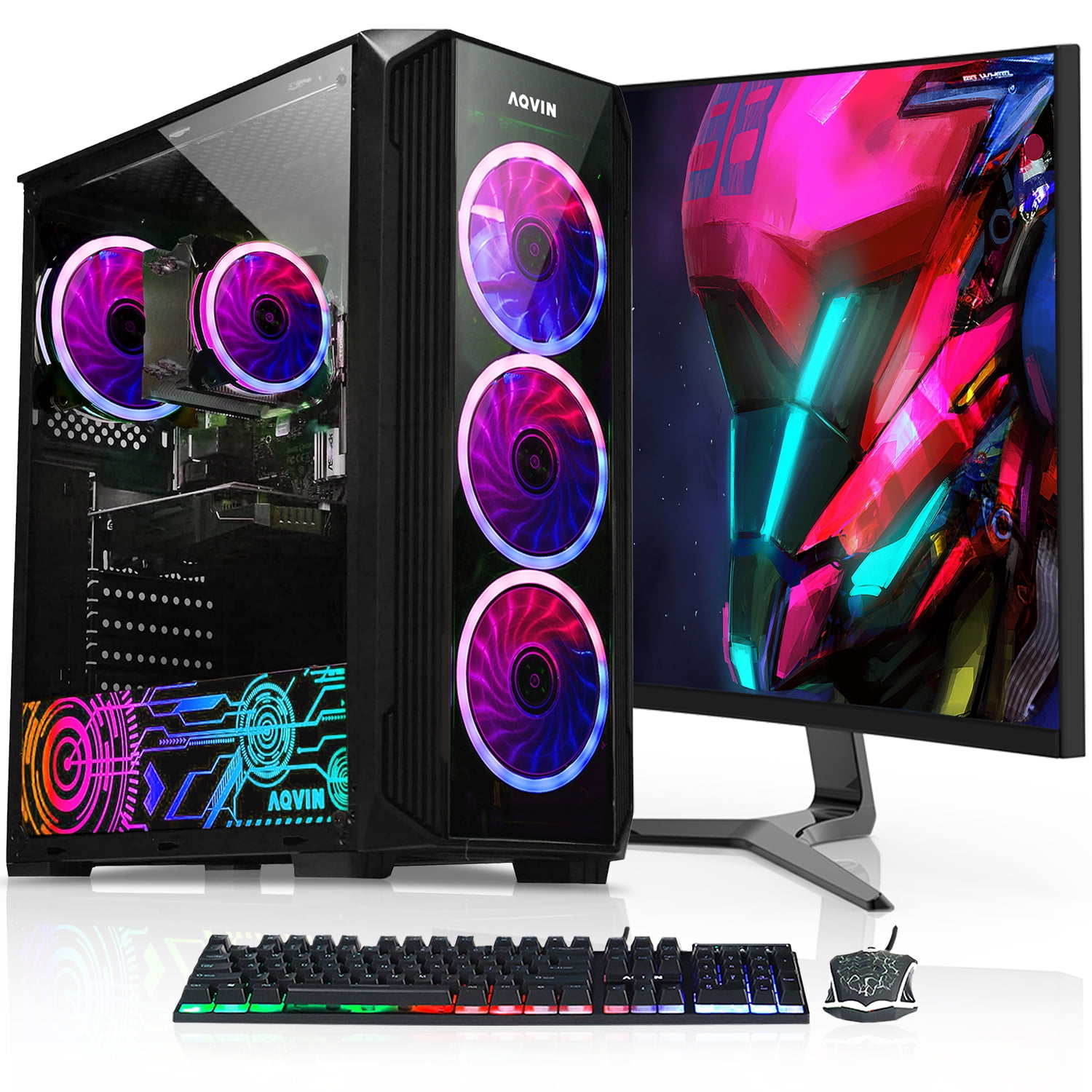 AQVIN ZForce Gaming Desktop Computer Tower PC | Intel Core i7 | 32GB RAM | 512GB SSD Storage | Geforce GTX 1650 4GB GDDR5 | 27 Inch Curved Gaming Monitor | Windows 10 Pro | RGB Keyboard and Mouse