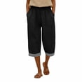 thumbnail image 5 of Outfmvch Capri Pants for Women Wide Leg Palazzo Yoga Sweatpants Cropped Pant Pull On Pants Beach Cropped Trousers Cropped Linen Pants Women Pedal Pushers for Women Yoga Capri Pants Black S, 5 of 7