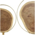 thumbnail image 4 of 14", 11"H Brown Wood Handmade Live Edge Slab Abstract Sculpture with Gold Metal Rings, by DecMode (2 Count), 4 of 12