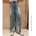 thumbnail image 6 of GYRATEDREAM Girl's Pull On Jeans Cute Star Baggy Denim Pants Elastic Waist Straight Wide Leg Jeans Trousers for Teen Girls 5-14Y, 6 of 12