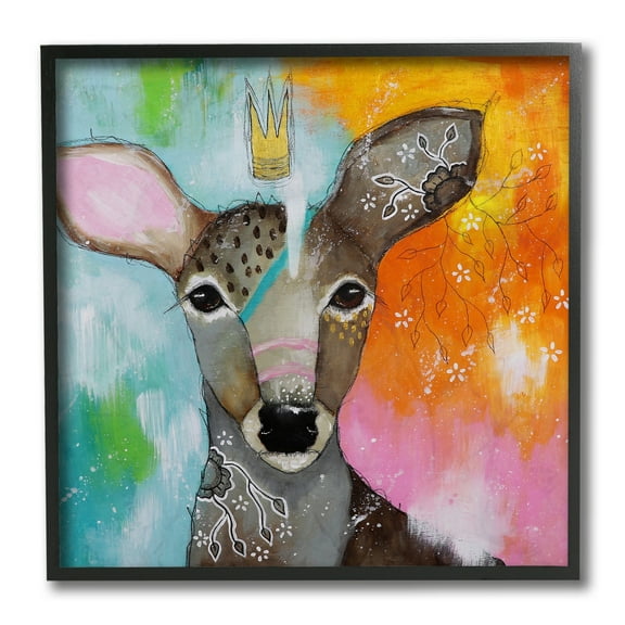 Stupell Industries Abstract Deer Portrait Mystical Forest Animal Charm Black Framed by The Secret Hermit