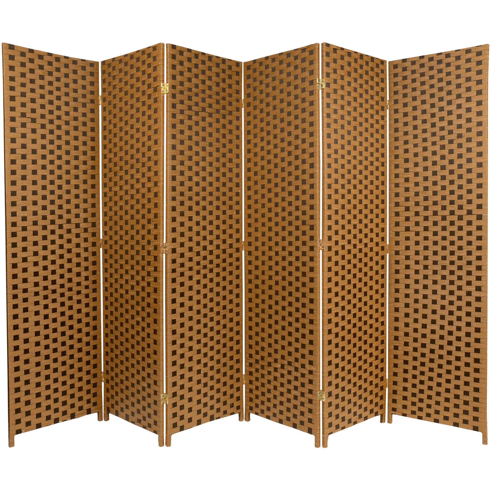 Oriental Furniture 6 Ft Tall Woven Fiber Room Divider, 2Tone Brown, 6 panel