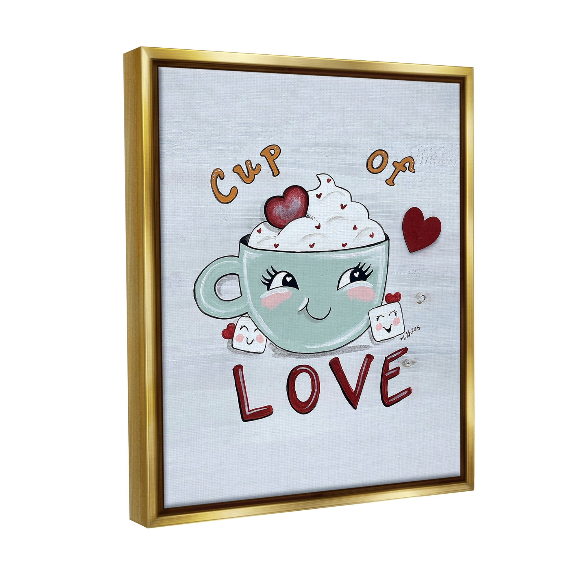Stupell Industries Smiling Cup Of Love Food & Beverage Painting Gold Floater Framed Canvas Art Print Wall Art, 25 x 31