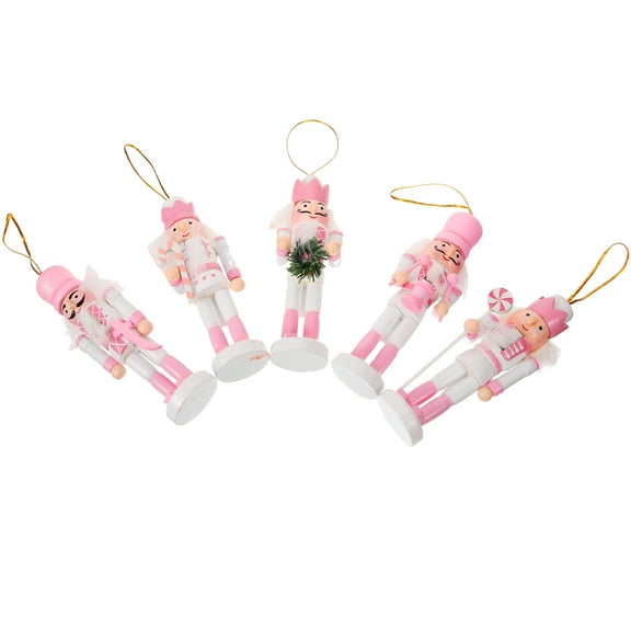 OFFIGAM 5Pcs Nutcracker Ornament Classic Festival Design Home Decoration Pink White Assorted Color 5.12X1.77X1.38in