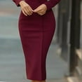 thumbnail image 4 of MORTTIC Women's Solid Color V-Neck Long Sleeve Slim Fit Office Mid-Length Dress with Button Design Wine Red，XL, 4 of 5