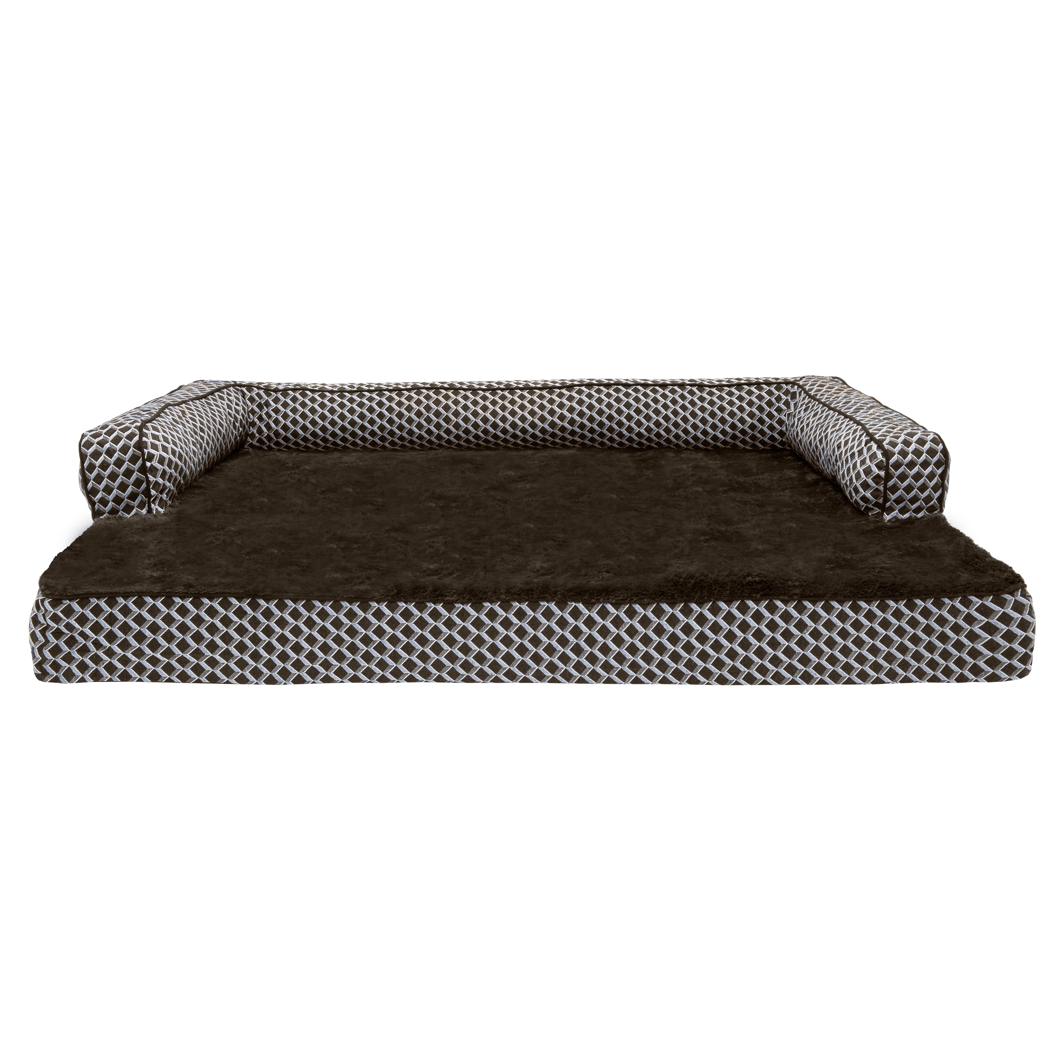 FurHaven Pet Products Plush & Decor Comfy Couch Cooling Gel Top Short Sided Sofa Pet Bed for Dogs & Cats - Diamond Brown, Jumbo Plus