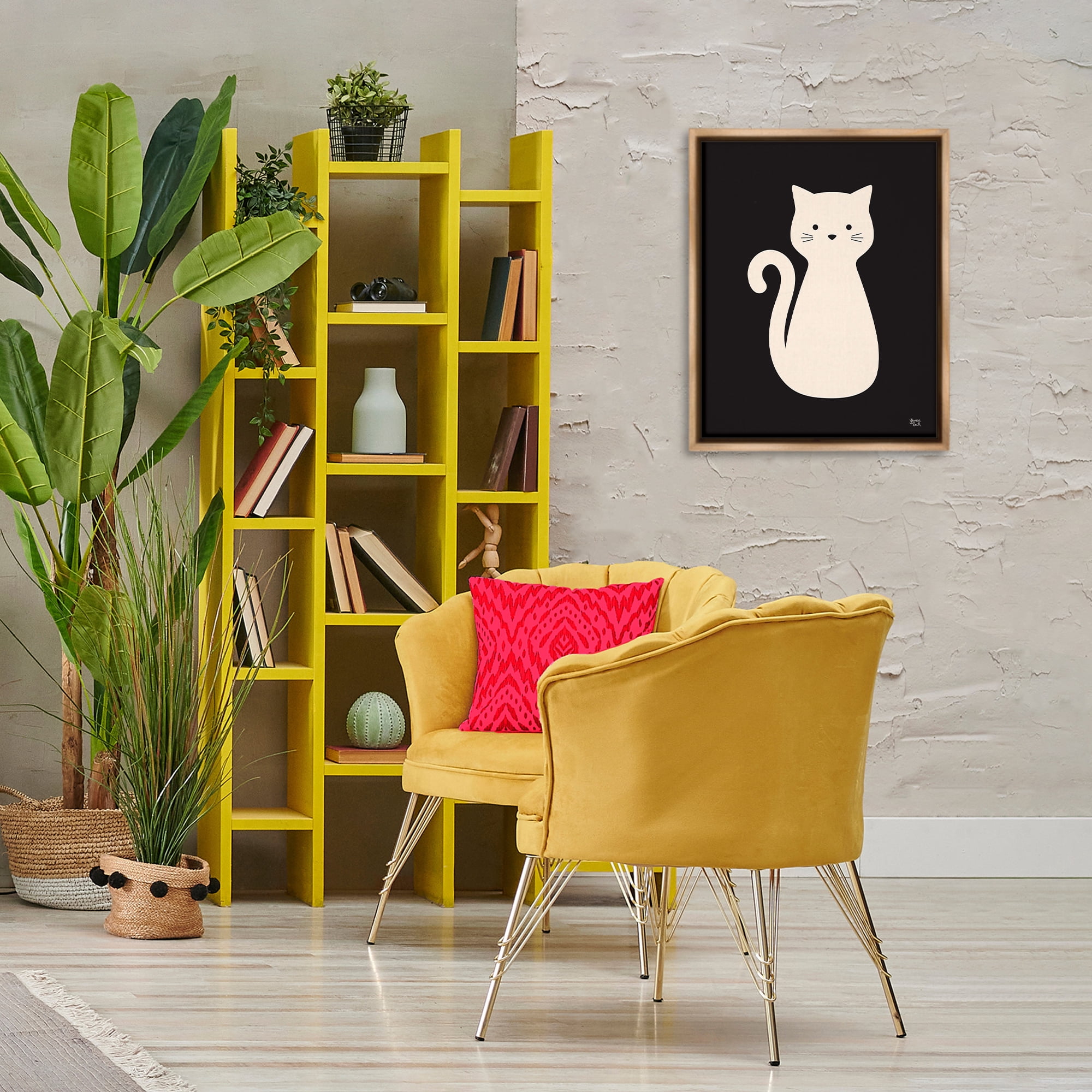 Stupell Industries Feline Grace White Cat Animals Painting Brown Floater Framed Canvas Art Print Wall Art, 17 x 21