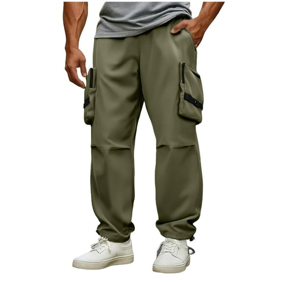 JUUYY Mens Casual Cargo Pants Elastic Waist Loose Straight Leg Quick Dry Pants Multi Pockets Baggy Lightweight Outdoor Hiking Pants Dark Green XL
