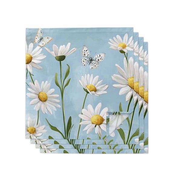 nqOlkjepod White Spring Floral Cloth Napkins Set of 4 Reusable Dinner Napkins, Summer Botanical Butterflies Cocktail Napkin Washable Table Napkins for Wedding/Holiday Party/Baby Shower 20"x20"
