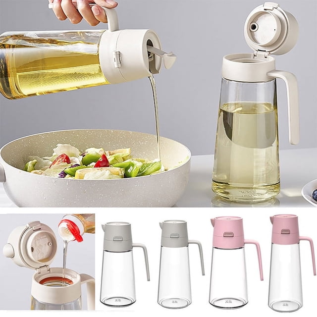 Xihbxyly Aceitera de Vidrio, Apertura y Cierre Automáticos, Gran Capacidad, Cómodo Control de Aceite, Botella para Condimentos de Cocina, Diseño Transparente, Seguro y Saludable, Tamaños de 550 Ml/65