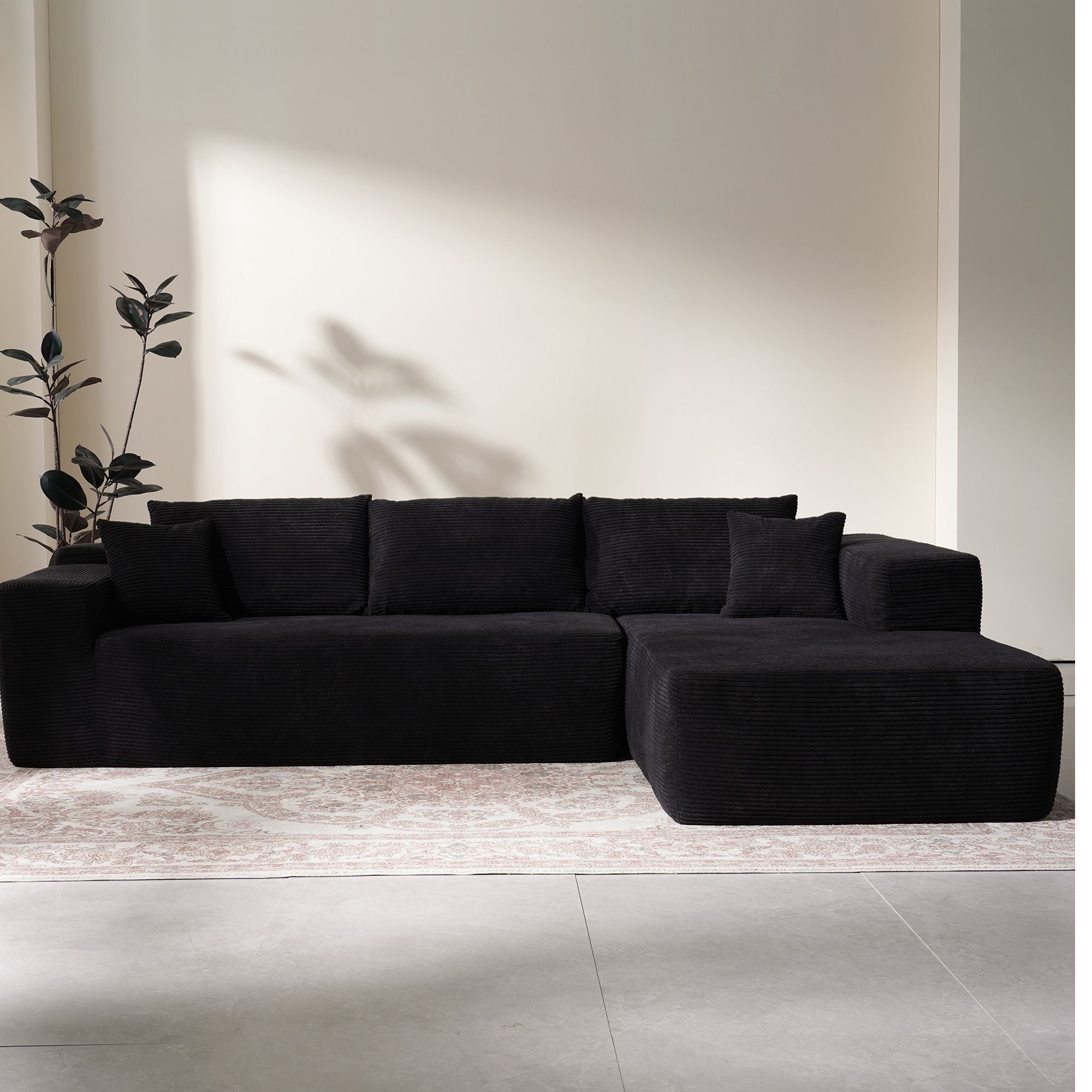 Ovios 106" Cloud Sofa Couch No Assembly Boneless Deep Seat Sofa for Living Room, Black (Corduroy)