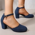 thumbnail image 6 of GERsome Women's Low Chunky Heels Closed Toe Ankle Strap Work Office Wedding Party Dress Pump Shoes, Blue Size 6, 6 of 9