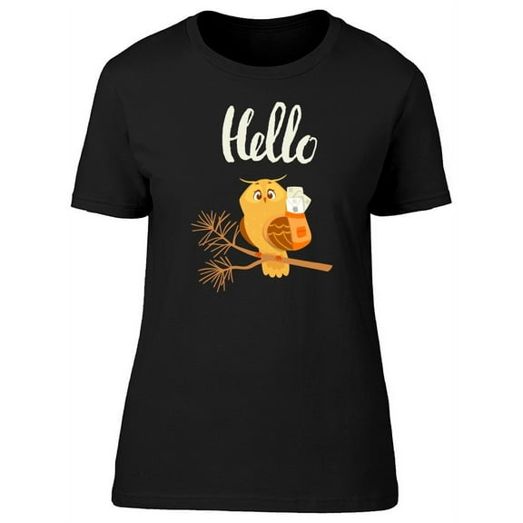 Owl With Letters Hello Caption Tee Women's -Image by Shutterstock