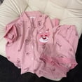 thumbnail image 1 of Conjunto de pijama de verano de dibujos animados Lotso, algodón y lino, cómodo, Kawaii, pantalones cortos de manga corta, ropa de estar por casa, juguetes de regalo, nuevo, 1 of 5