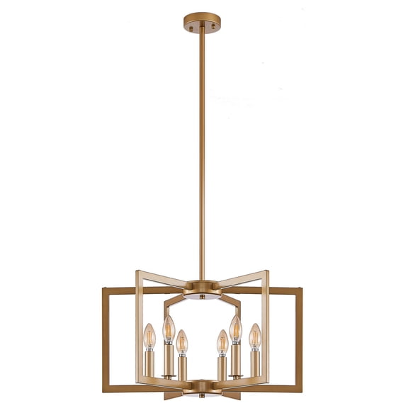 Modern Golden Geometric 6-Light Chandelier Industrial Metal Pendant Light Fixture 21