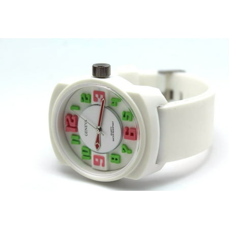 Authentic White Geneva Unisex Multi Color Watch 26 mm Silicon Rubber Strap Big