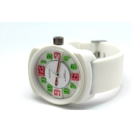 - Authentic White Geneva Unisex Multi Color Watch 26 mm Silicon Rubber Strap Big Face