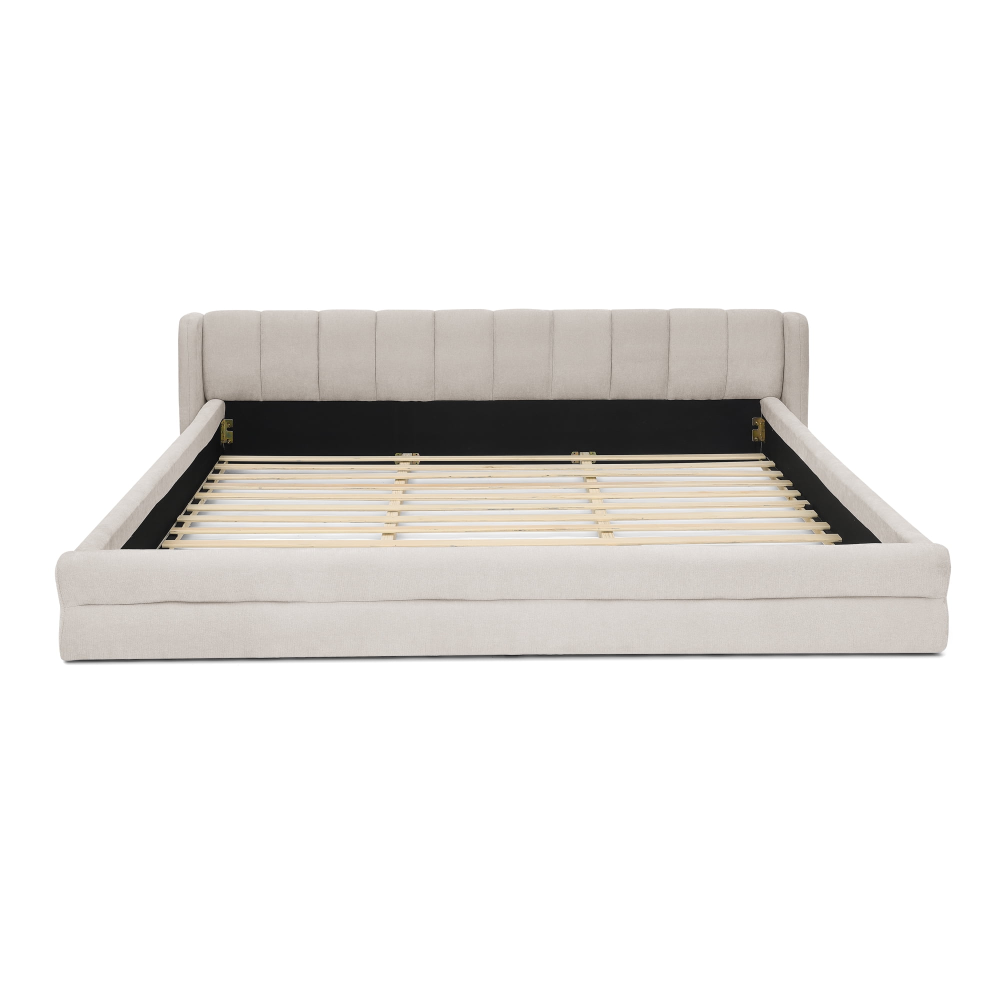 King Upholstered Bed Frame, Modern Platform Bed with Soft Headboard, Thick Chenille Fabric Upholstered Bed Frame, Grounded King Size Bed for Bedroom,Beige