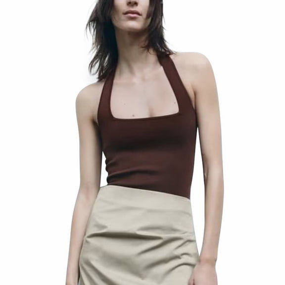 Vedolay Off Shoulder Tops For Women Women's Summer Sleeveless Crew Neck Tank Tops Casual Basic T Shirts Blouse,Coffee S