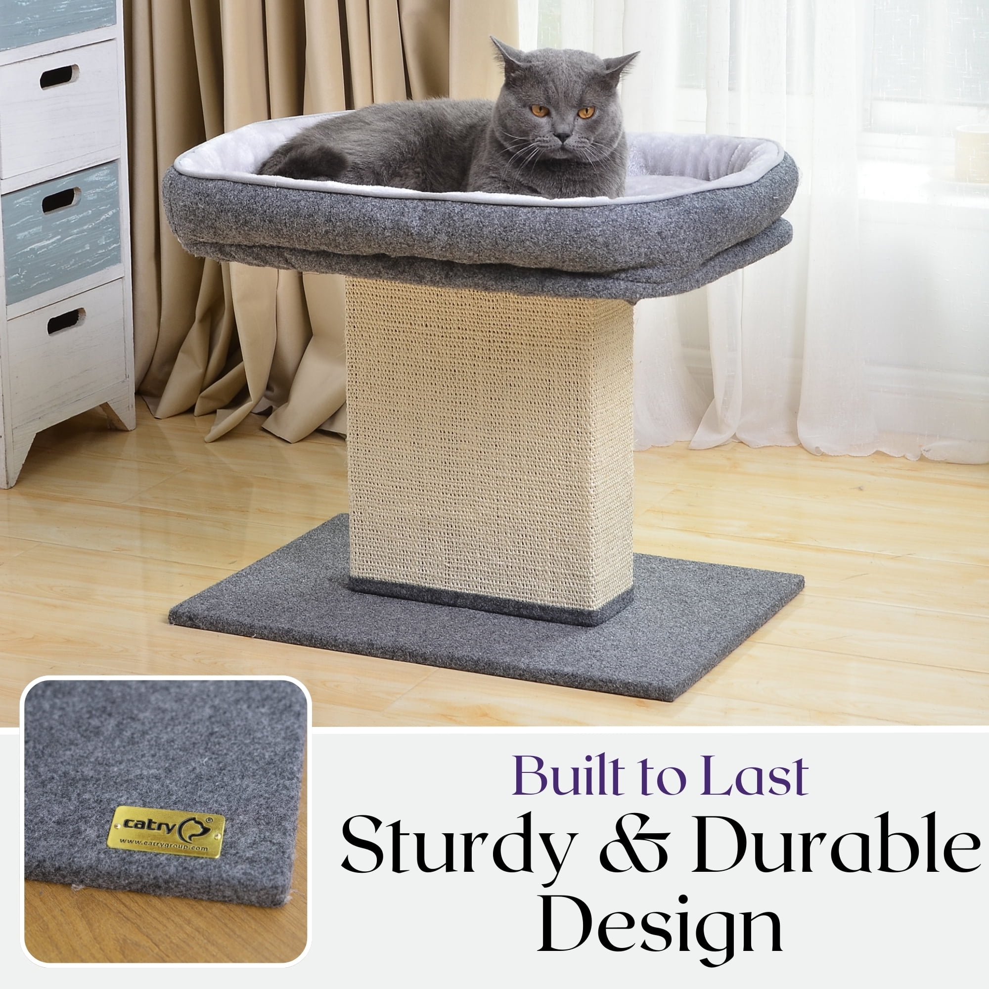 Catry Minimalist Durable Cozy Cat Trees with Soft Felt Sisal Scratching Post, Grey