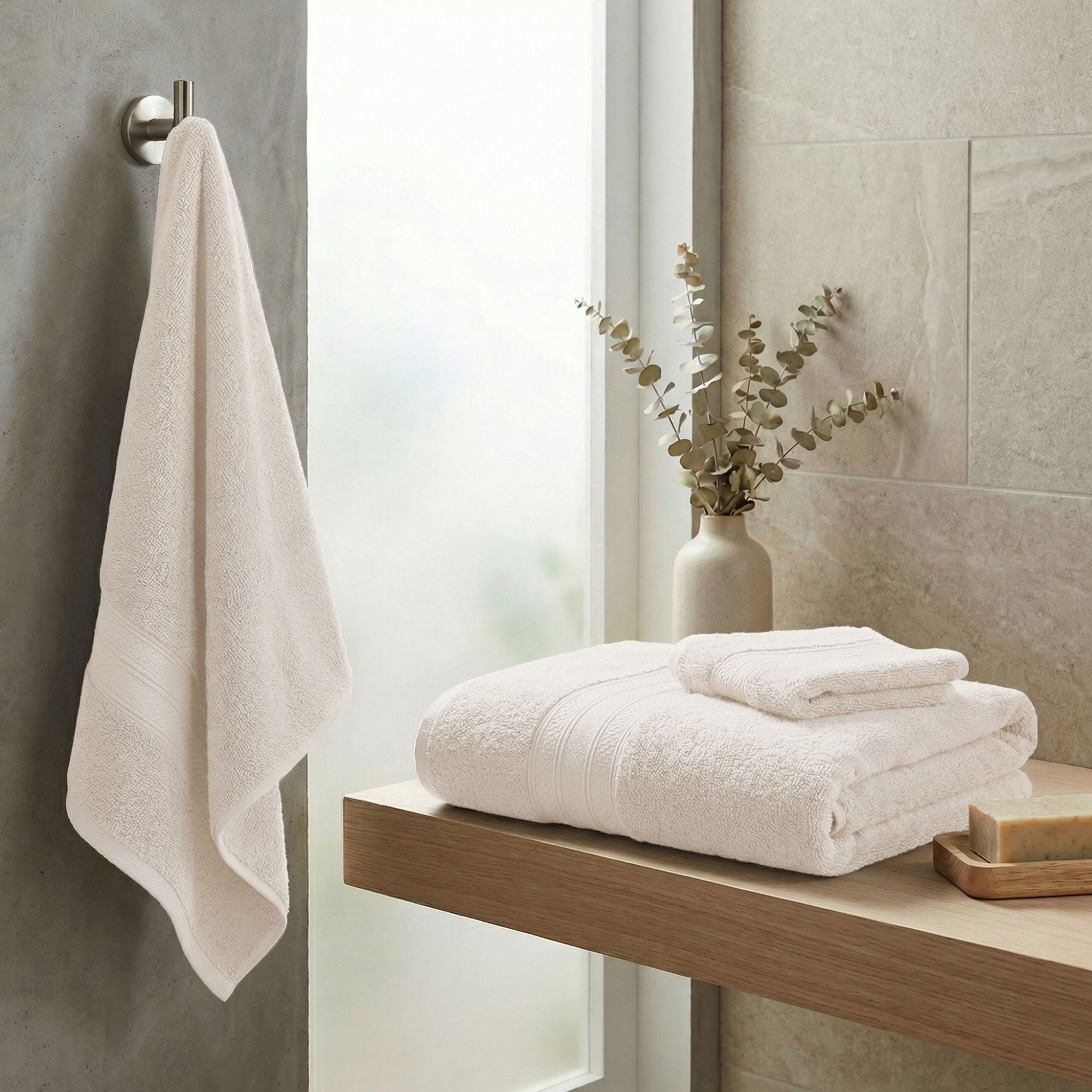 Superior Atlas Heavyweight Plush 3 Piece Cotton Towel Set, Ivory