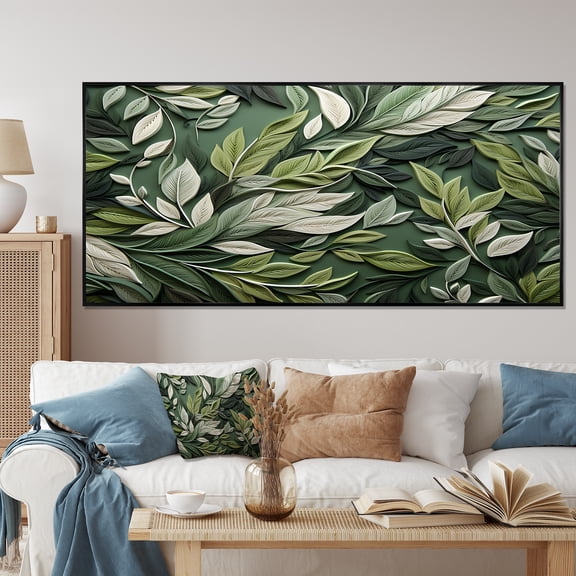 Designart "Wisdom of Sage Herbs V" Extra Large Floral Framed Wall Art - Traditional Green Herbs Bedroom Framed Canvas Wall Art