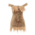 thumbnail image 4 of JBXKXYW Dresses for Women 2024 Women's Sequin Feather Double Shoulder Short Slim Fit Carnival Sparkling Dress Womens Dresses (Beige,XXL), 4 of 4