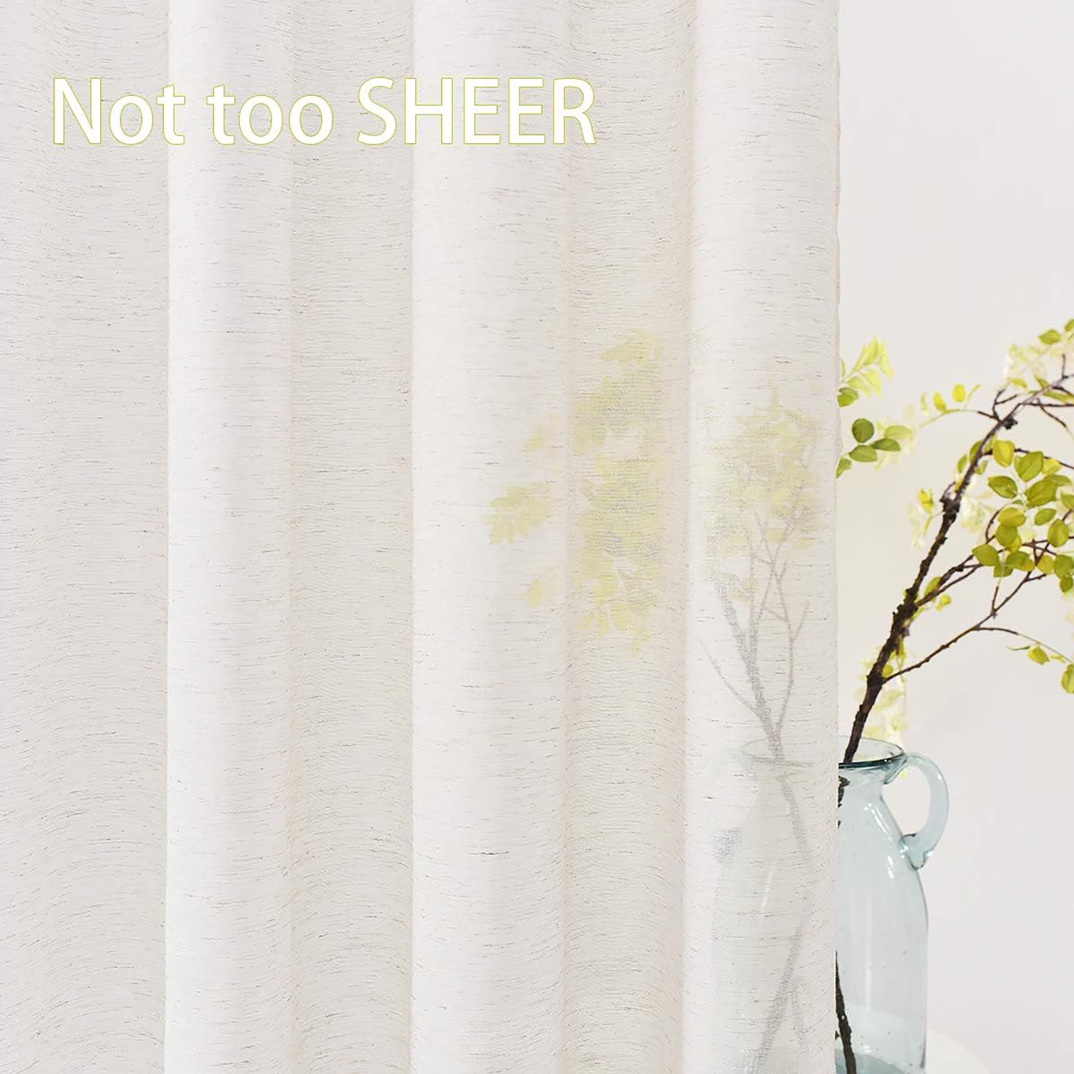 Decoultimatex Falx Linen Sheer Window Curtain Panels for Living Room Vintage Linen Sheer Curtain, Natural, Grommet, 52"x84"x2