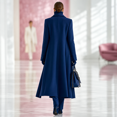 thumbnail image 6 of Leidass Womens Long Overcoat Notched Lapel Self Tie Belt Waist Button Front Long Sleeve Solid Tailored Outerwear With Side Pockets Navy M, 6 of 6