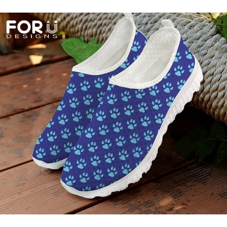 

FORUDESIGNS Cute Dog Paw Printting Women Nursing Flats Shoes Slip on Mesh Shoes for Female Breathable Walk Sneaker Light 2024