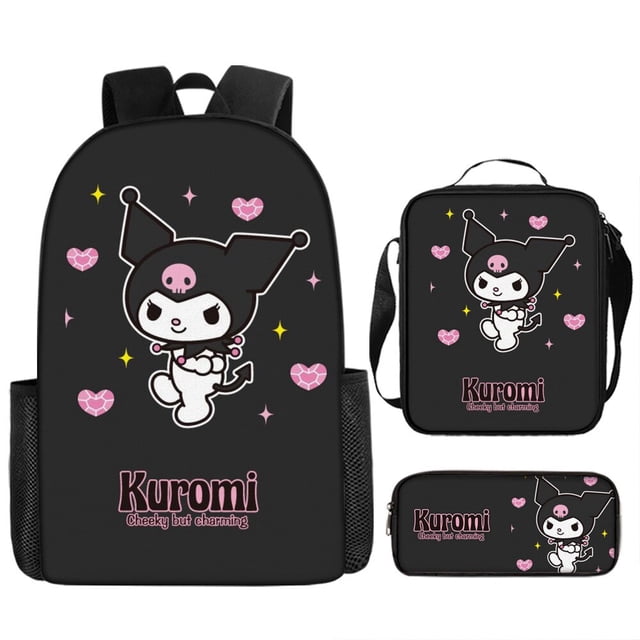 3 unids/set niños Sanrio serie Kuromi mochila estuche para lápices bolso cruzado arnés de cojín de aire impermeable protección de la columna vertebral mochila escolar hola suerte unisex