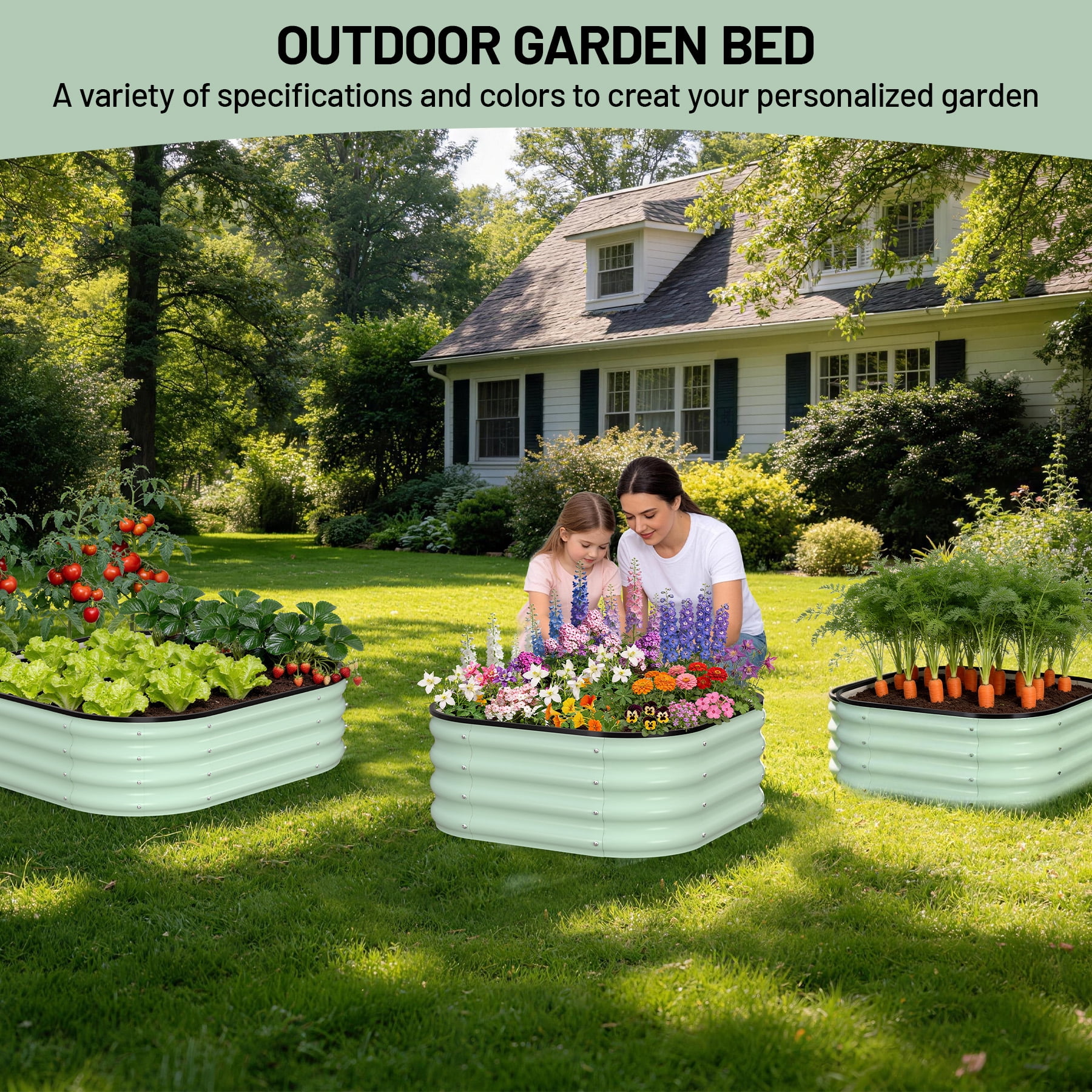 Garvee 2x2x1FT Raised Garden Bed, 2-Pack Metal Planter Boxes, Extra Large Oval Raised Bed for Vegetables Flowers Fruits, Modern Green Outdoor Kit
