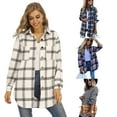 thumbnail image 4 of Powerdelux Women's Vintage Lapel Button Down Long Plaid Woolen Coat Brushed Tartan Over Shirt Jacket, 4 of 5