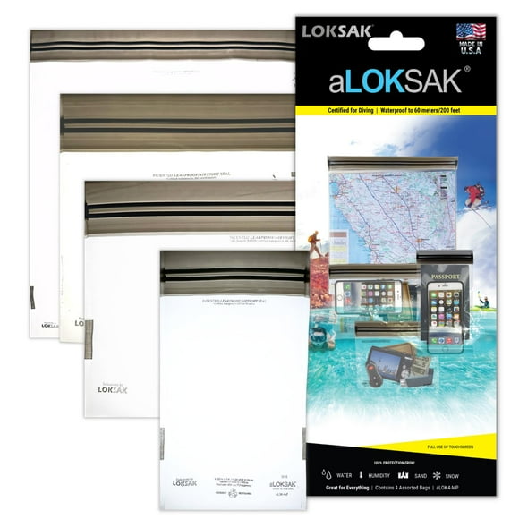 LOKSAK - aLOKSAK Medium Multi-Pack Waterproof Dry Bags - Airtight Underwater Pouch - Touch Screen Compatible - Diving Certified (4 Pack)
