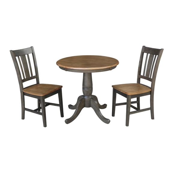 30" Round Wood Table With 2 San Remo Chairs in Hickory/Washed Coal - 3 Piece Set
