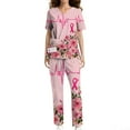 thumbnail image 3 of World Breast Cancer Awareness Day Scrubs for Women Set Modern V-Neck Top & Pants Pink Ribbon Print Scrub Uniform, 3 of 3
