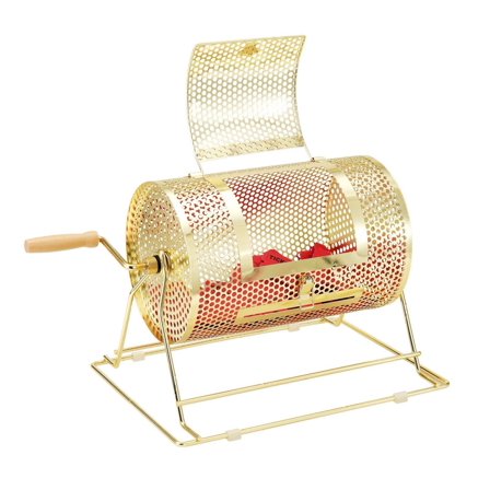 Raffle Drum - 2500 Tickets/100 Balls Capacity - Metal Spinning Cage with Wood Handle - Brass Plated Lottery Drum for Bingo, Events, Voting & Fundraising