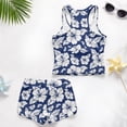 thumbnail image 6 of COEQINE Girls Tankini Swimsuit 2 Piece with Removable Pads for Ages 10-11 Two Piece Bathing Suits for Big Kid Tween Soft Polyester Spandex Crewneck Top with Shorts, Hibiscus Navy Blue, 6 of 8