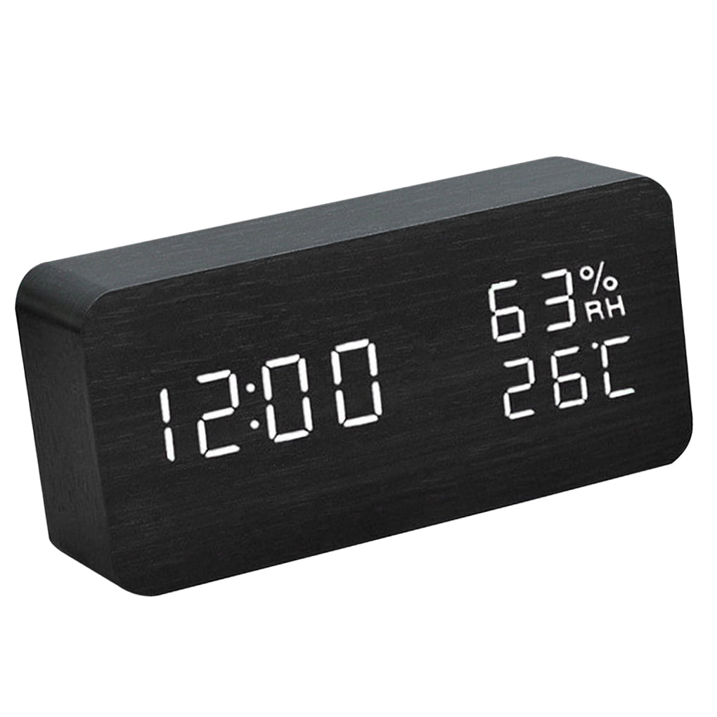 New Voice Control Calendar Thermometer Wooden LED Digital Alarm Clock USB/AAA UK 
