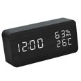 thumbnail image 3 of Reloj despertador LED Mesa de madera Humidómetro Termómetro Control de voz Temporizador de escritorio digital, Madera negra Luz blanca Vogacara HA004025-05, 3 of 6