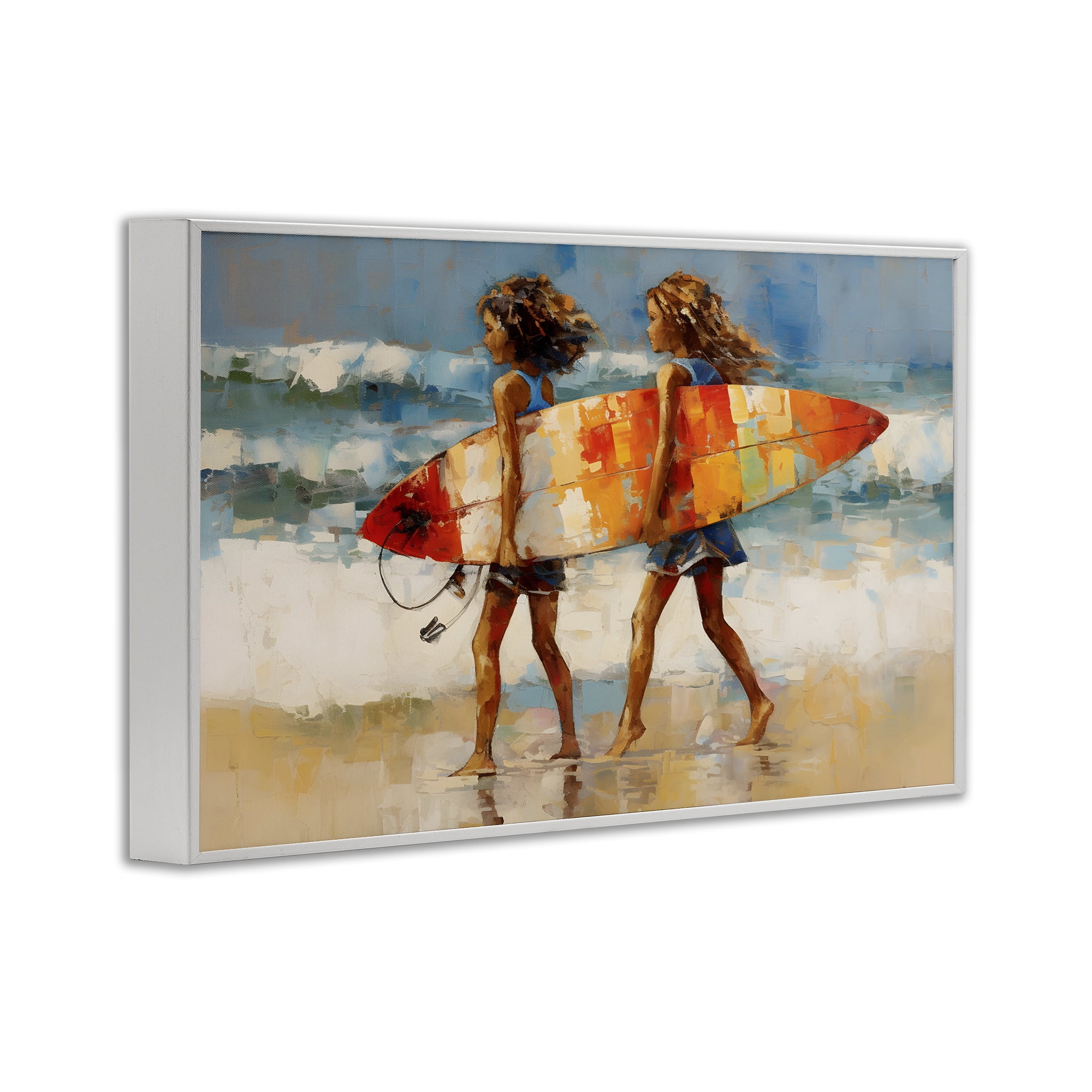 Stupell Industries Surfboard Kids Friends Sports Painting White Framed Art Print Wall Art, 18 x 12