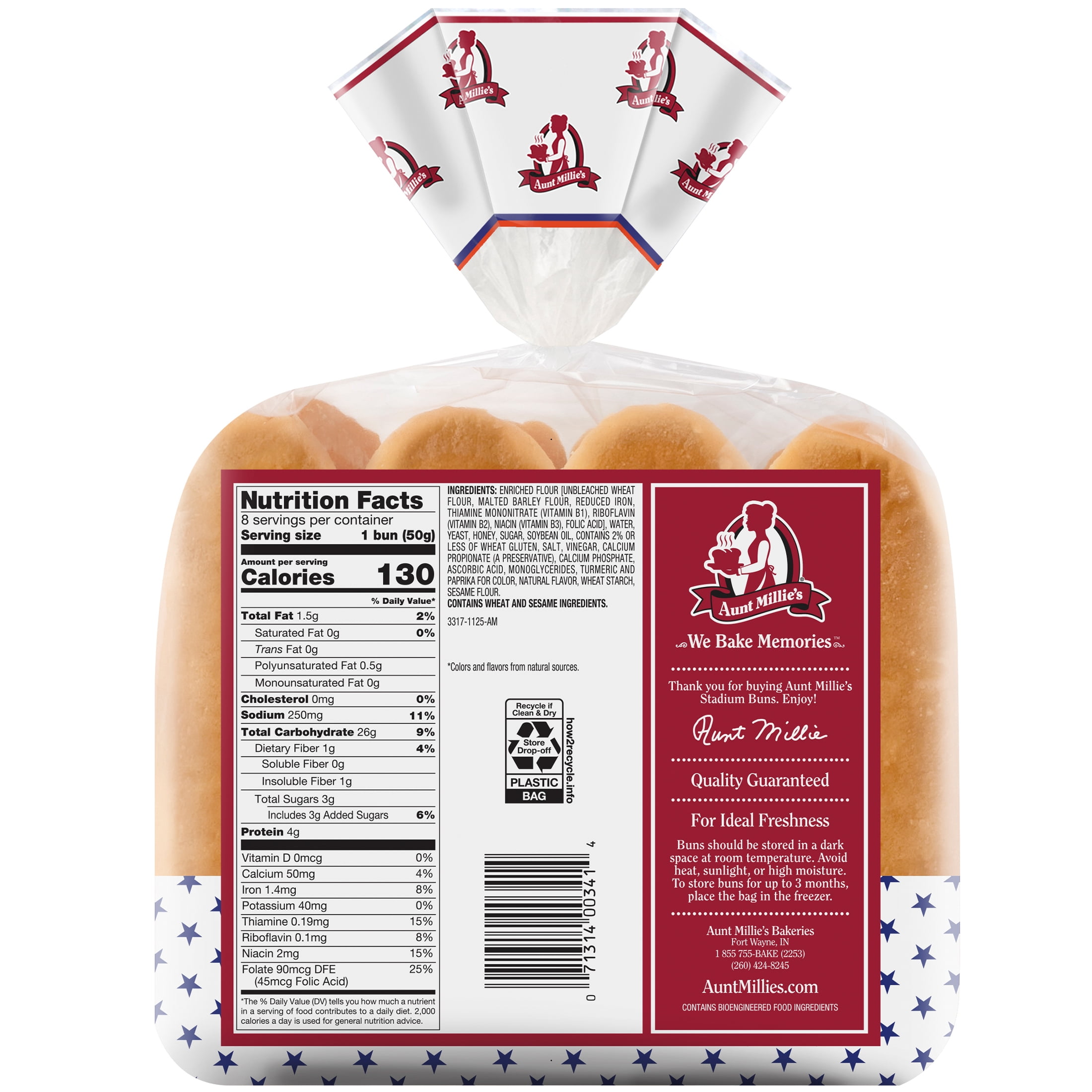 Aunt Millie's Stadium Honey Hot Dog Buns, 8 Count, 14 oz