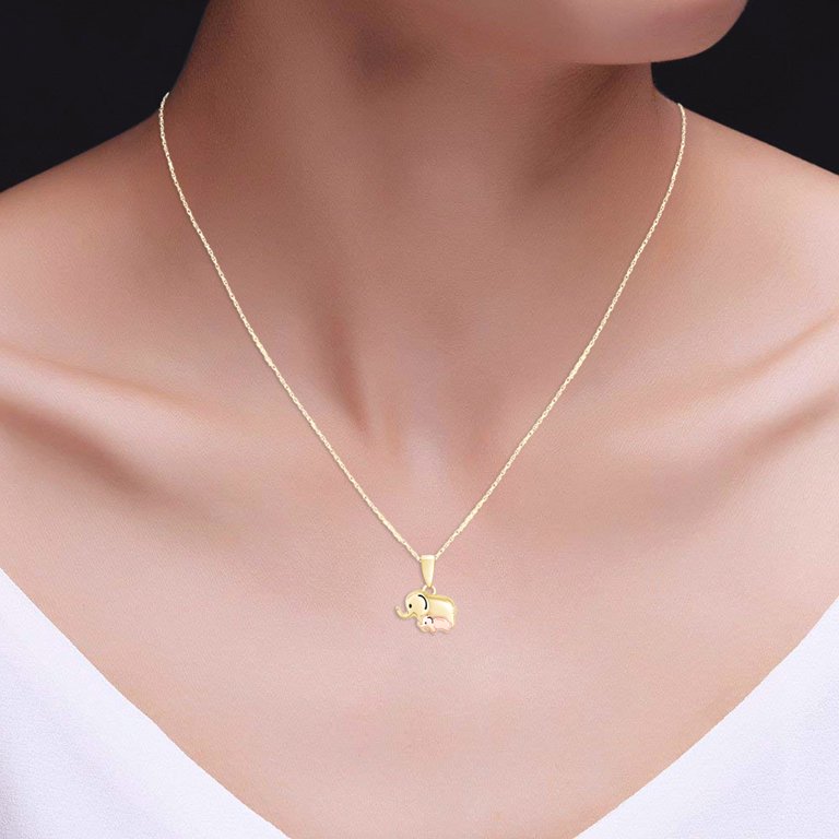 Gold Elephant Necklace, Small Pendant, 2mm Curb Chain, Necklace
