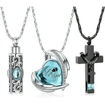 3 PCS Crystal Heart Cremation Urn Necklace for Ashes Keepsake Cremation Jewelry Heart/Cross/Cylinder Urn Necklace for Women Men Loved Ones