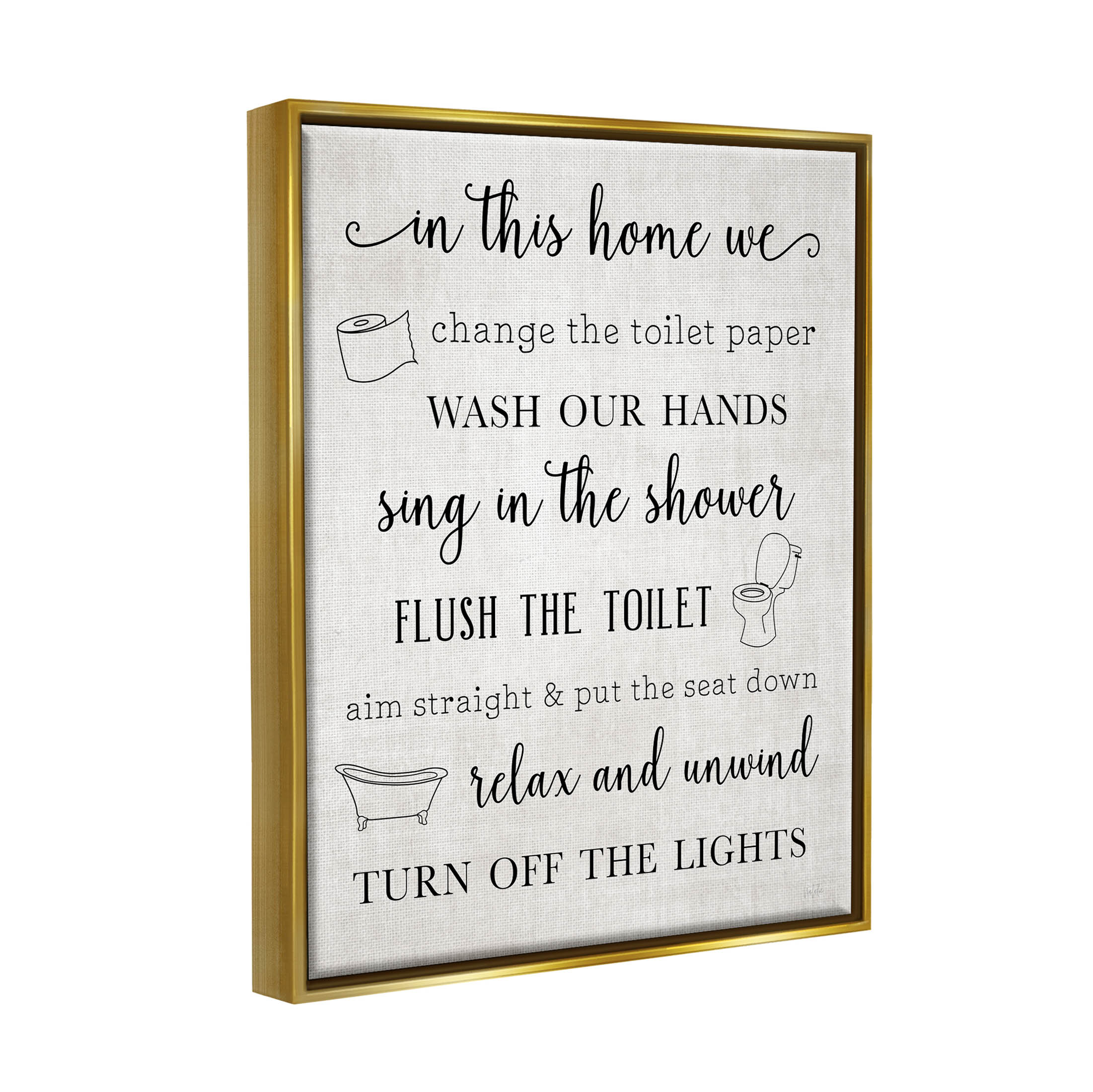 Stupell Industries In This Home Bathroom Rules Graphic Art Metallic Gold Floating Framed Canvas Print Wall Art, Design by Natalie Carpentieri